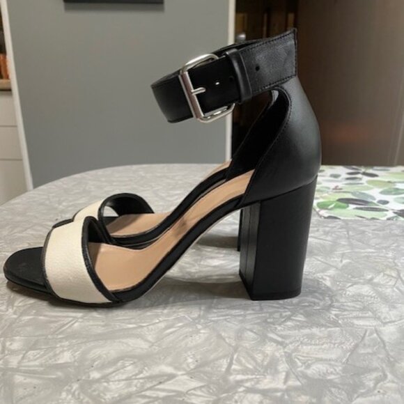 J. CREW Buckle-Strap Block Heels in Black & White Leather Made in Italy Size 6 - Picture 2 of 5